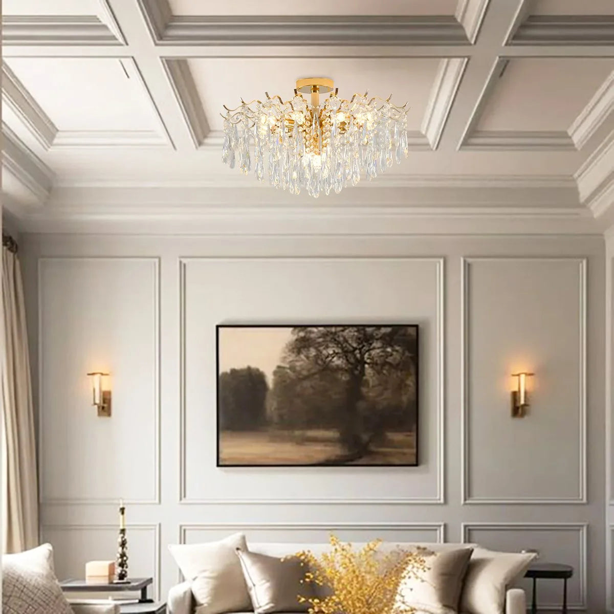 Antizer French Vintage Crystal Ceiling Chandelier