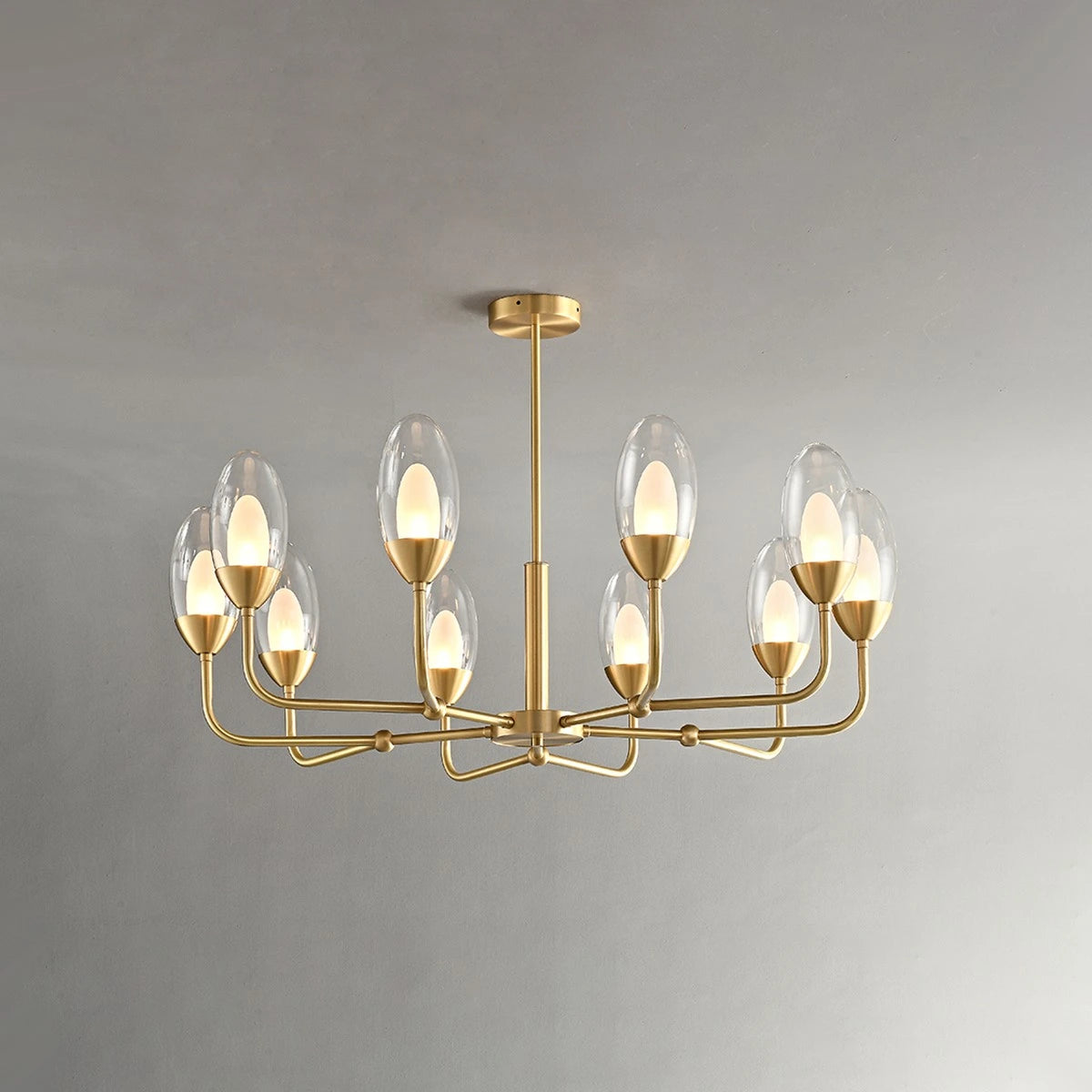 Antizer Luxury Copper & Transparent Glass Chandelier 10 Lights