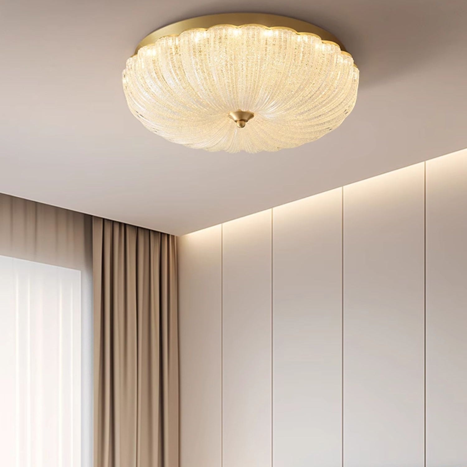 Antizer Vintage Textured Glass Scalloped Ceiling Light