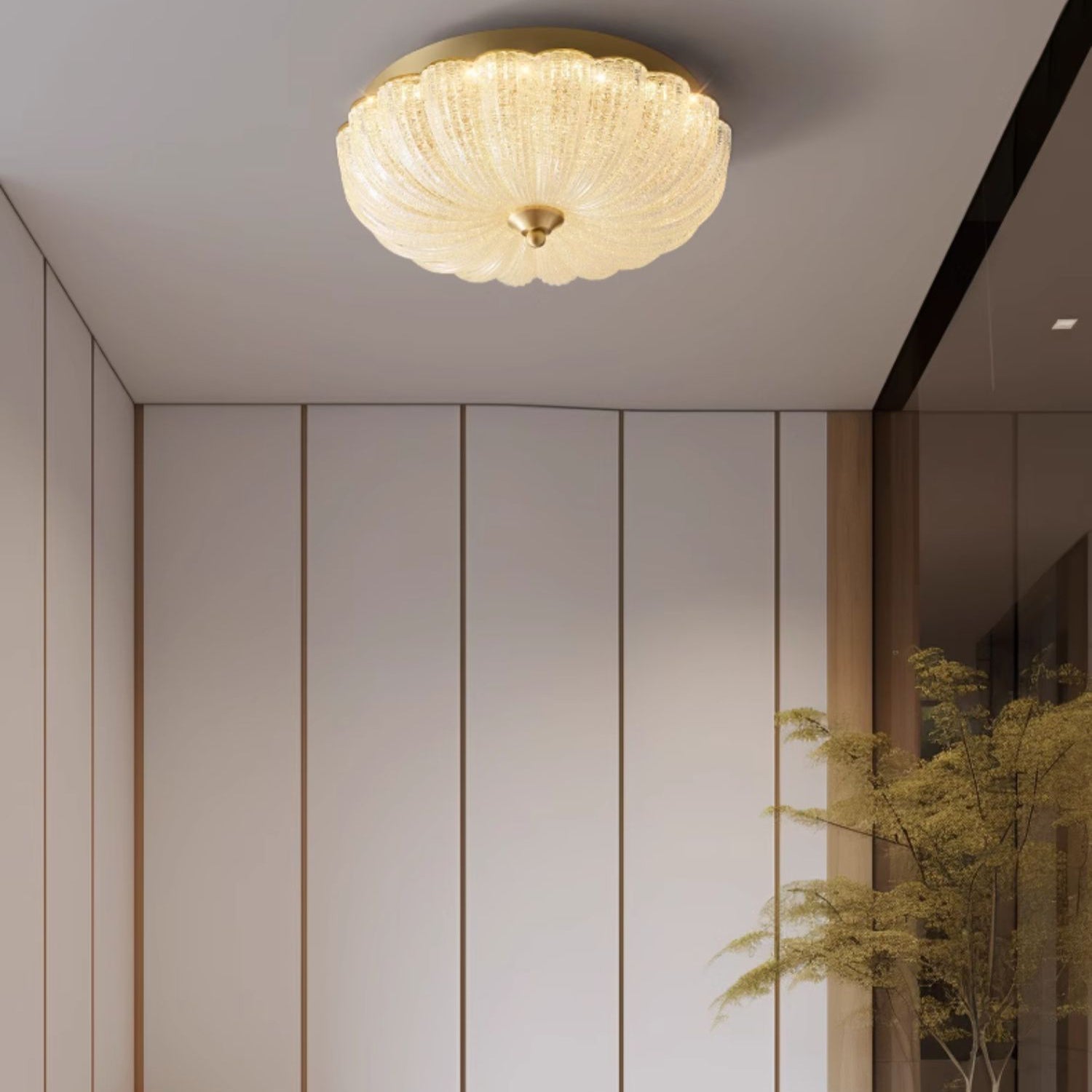 Antizer Vintage Textured Glass Scalloped Ceiling Light