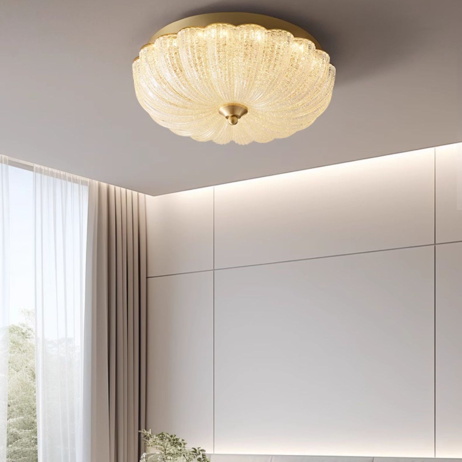 Antizer Vintage Textured Glass Scalloped Ceiling Light