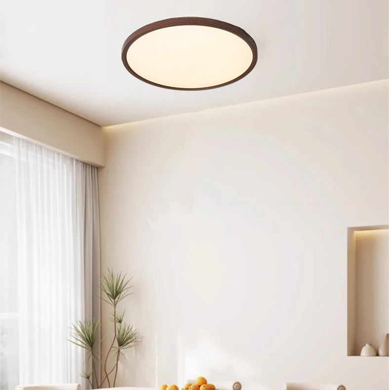 Antizer Modern Round Walnut Flat Ceiling Light