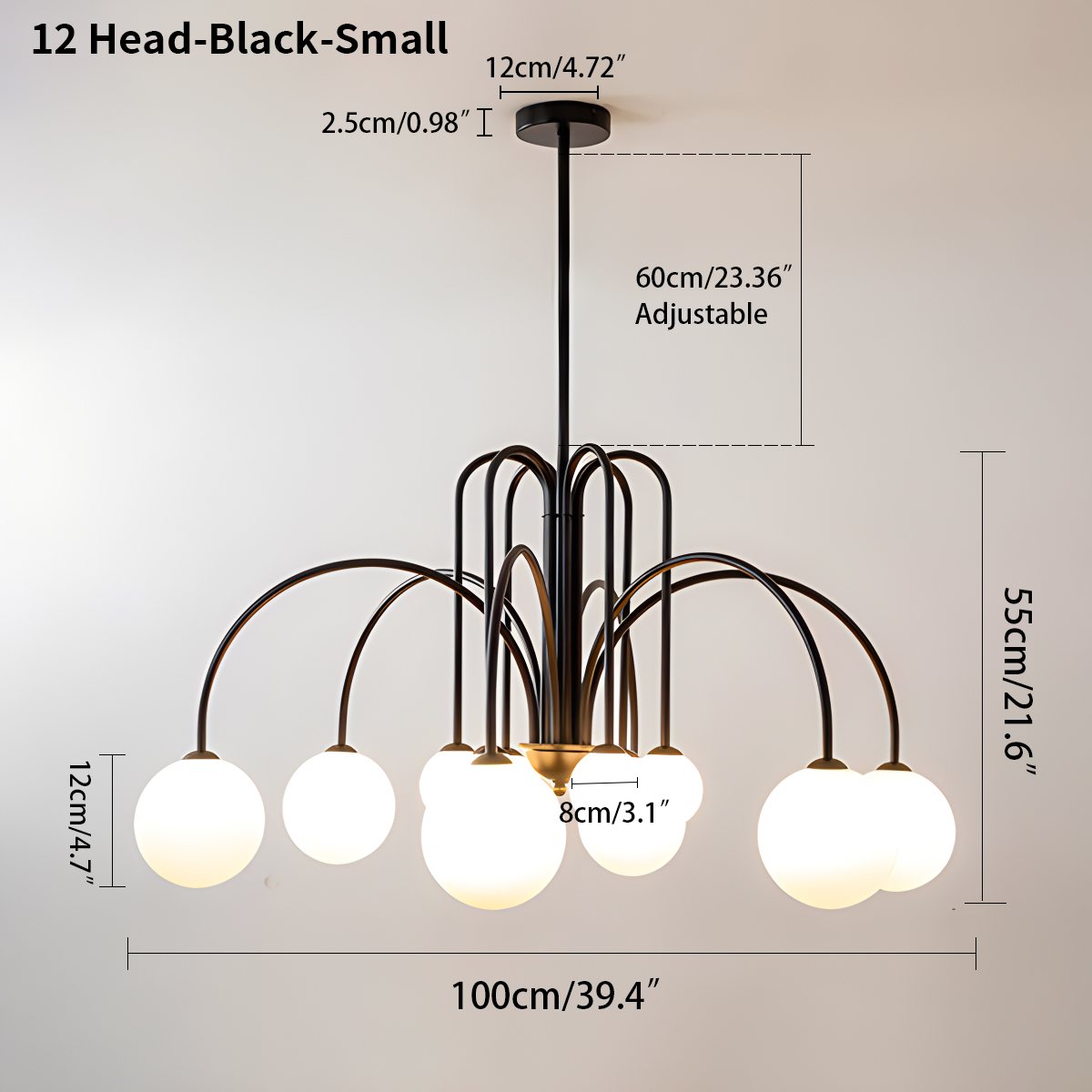 glass globe chandelier size