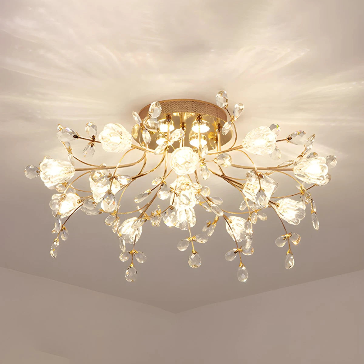 Antizer Lily Art Deco Flower Ceiling Light for Bedroom 16 Heads