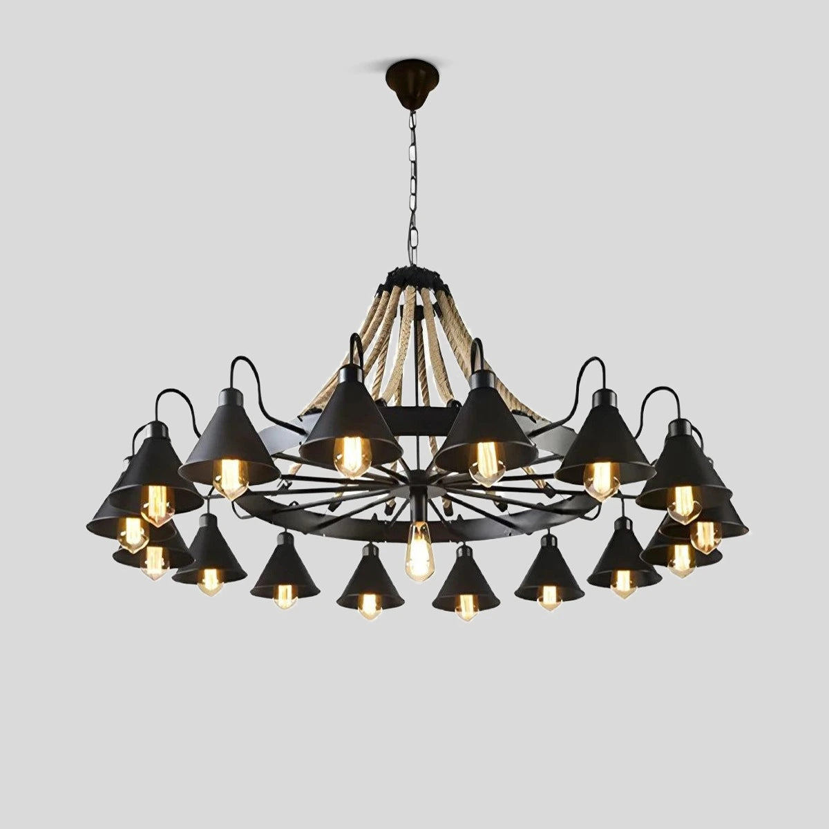 Antizer Vintage Industrial Rope Chandelier for Dining Area 17 Lights Warm Light