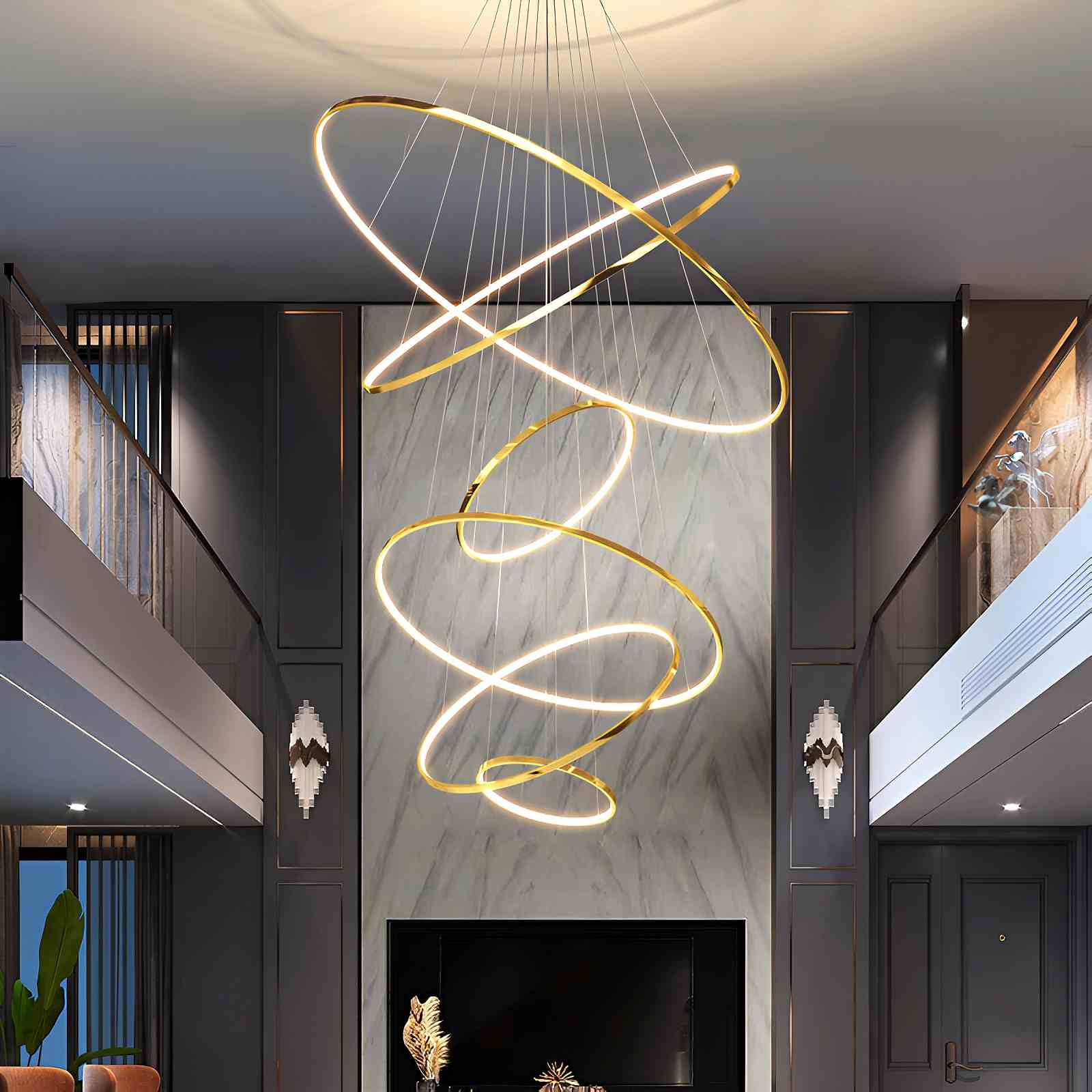 Antizer Large Tiered Ring Foyer Chandelier Golden 6 Rings Warm White