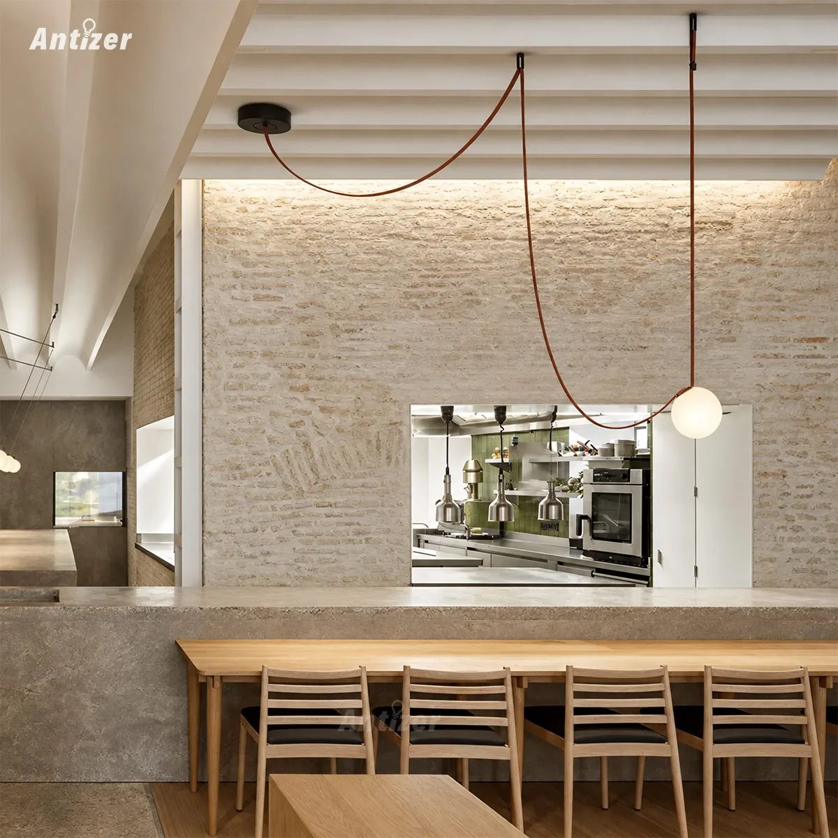 Antizer Modern Leather Strap Globe Pendant Light
