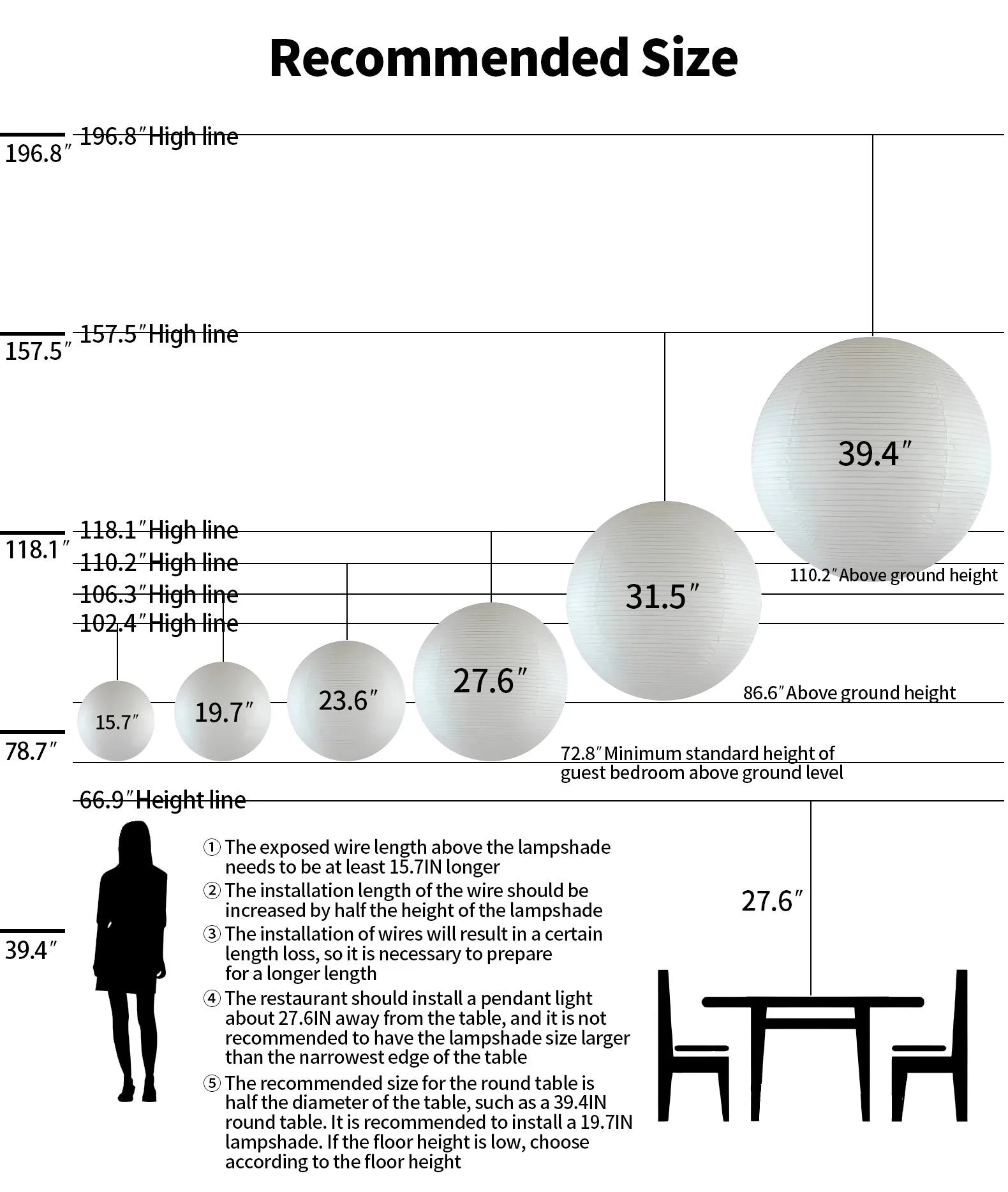 paper lantern pendant lamp size