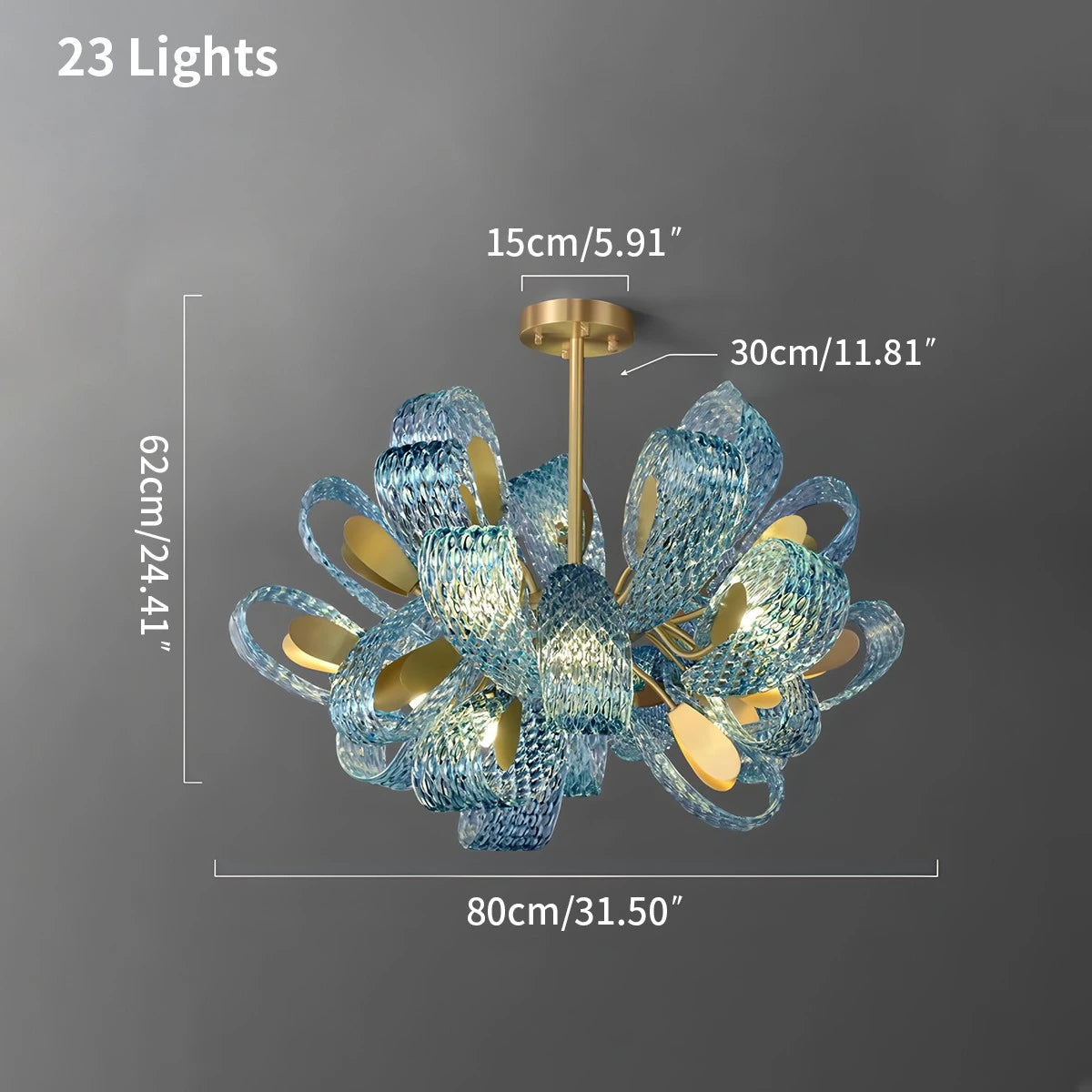 Peacock Blue Art Glass Chandelier for Dining Room size