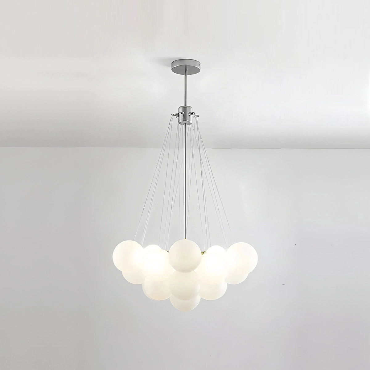Antizer Modern Bubble Glass Chandelier for Living Room Chrome+White 25 heads