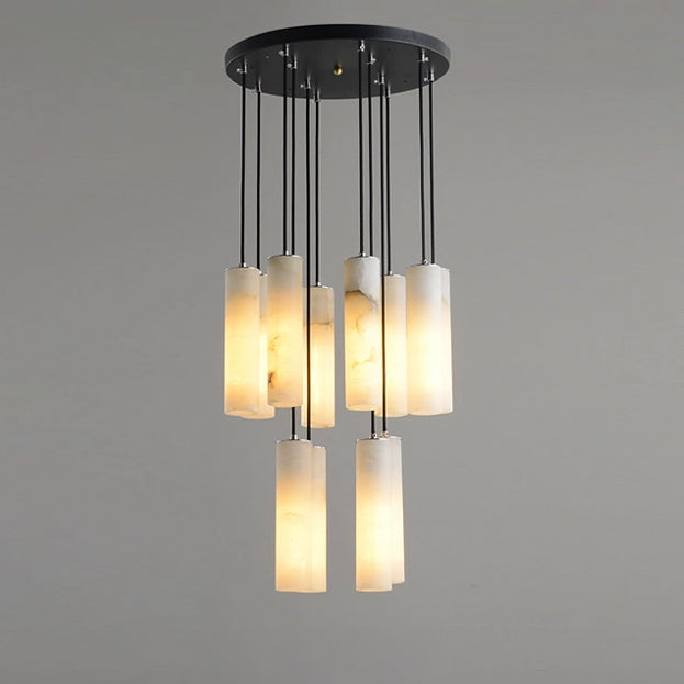 Antizer Modern Cylinder Alabaster Staircase Chandelier