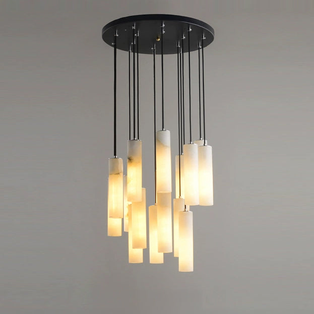 Antizer Modern Cylinder Alabaster Staircase Chandelier