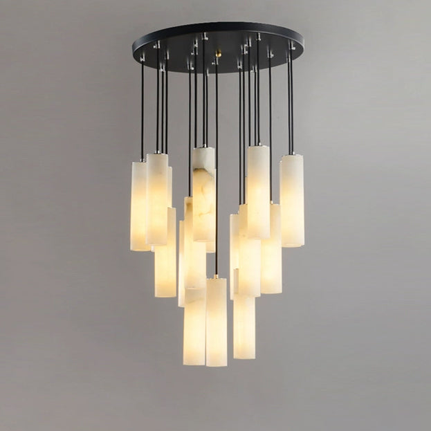Antizer Modern Cylinder Alabaster Staircase Chandelier