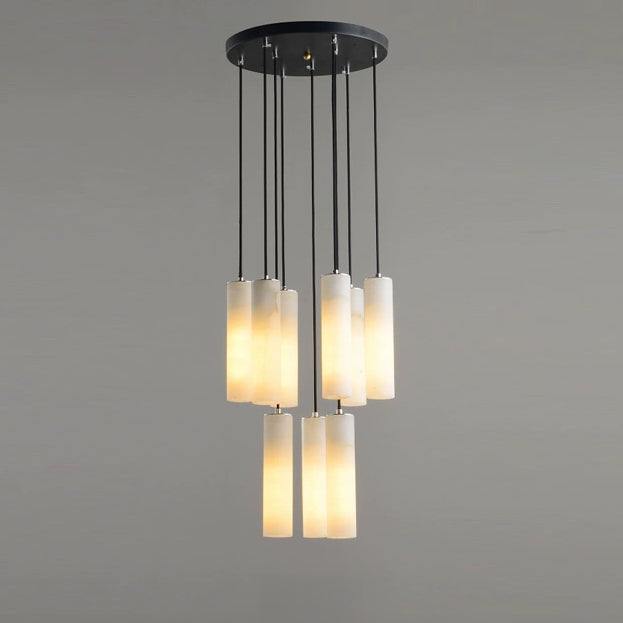 Antizer Modern Cylinder Alabaster Staircase Chandelier