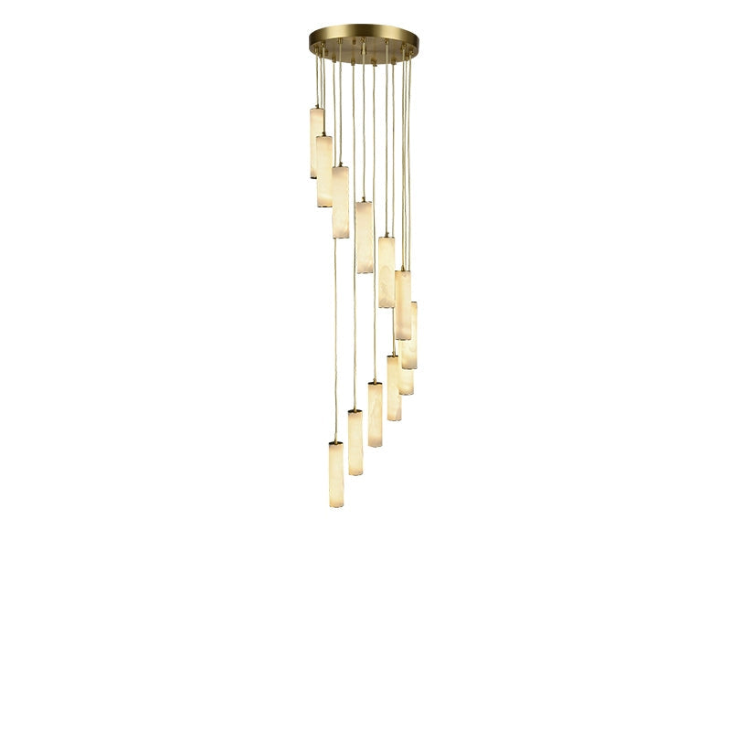 Antizer Modern Cylinder Alabaster Staircase Chandelier