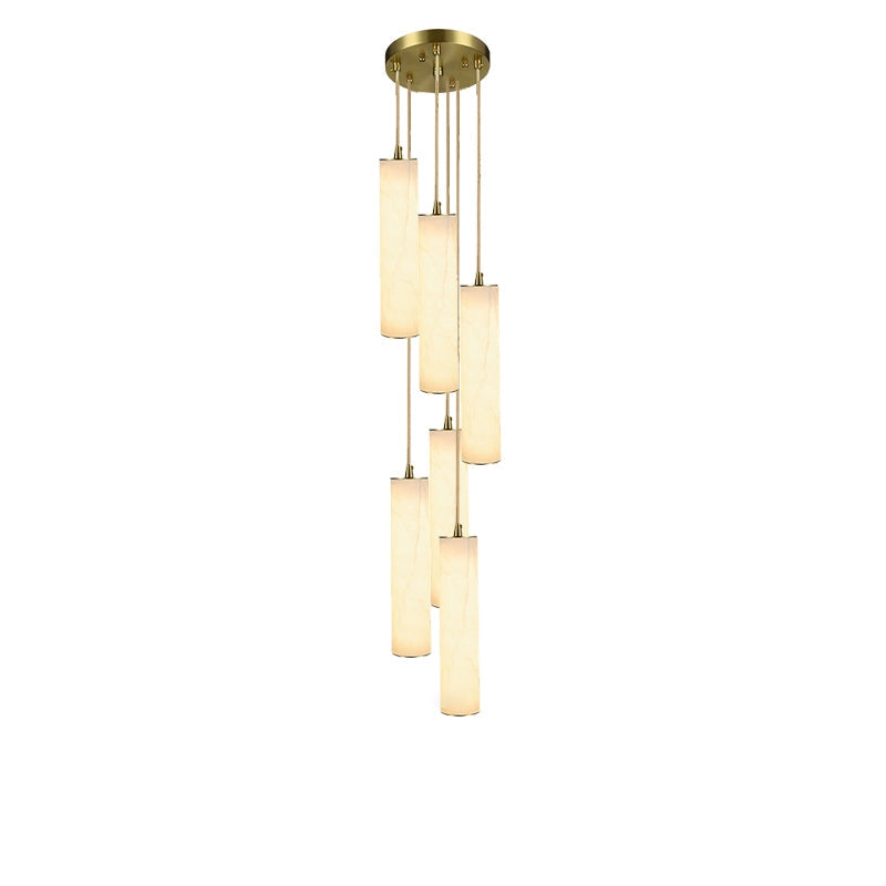 Antizer Modern Cylinder Alabaster Staircase Chandelier