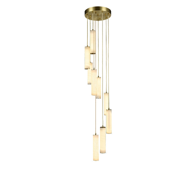 Antizer Modern Cylinder Alabaster Staircase Chandelier