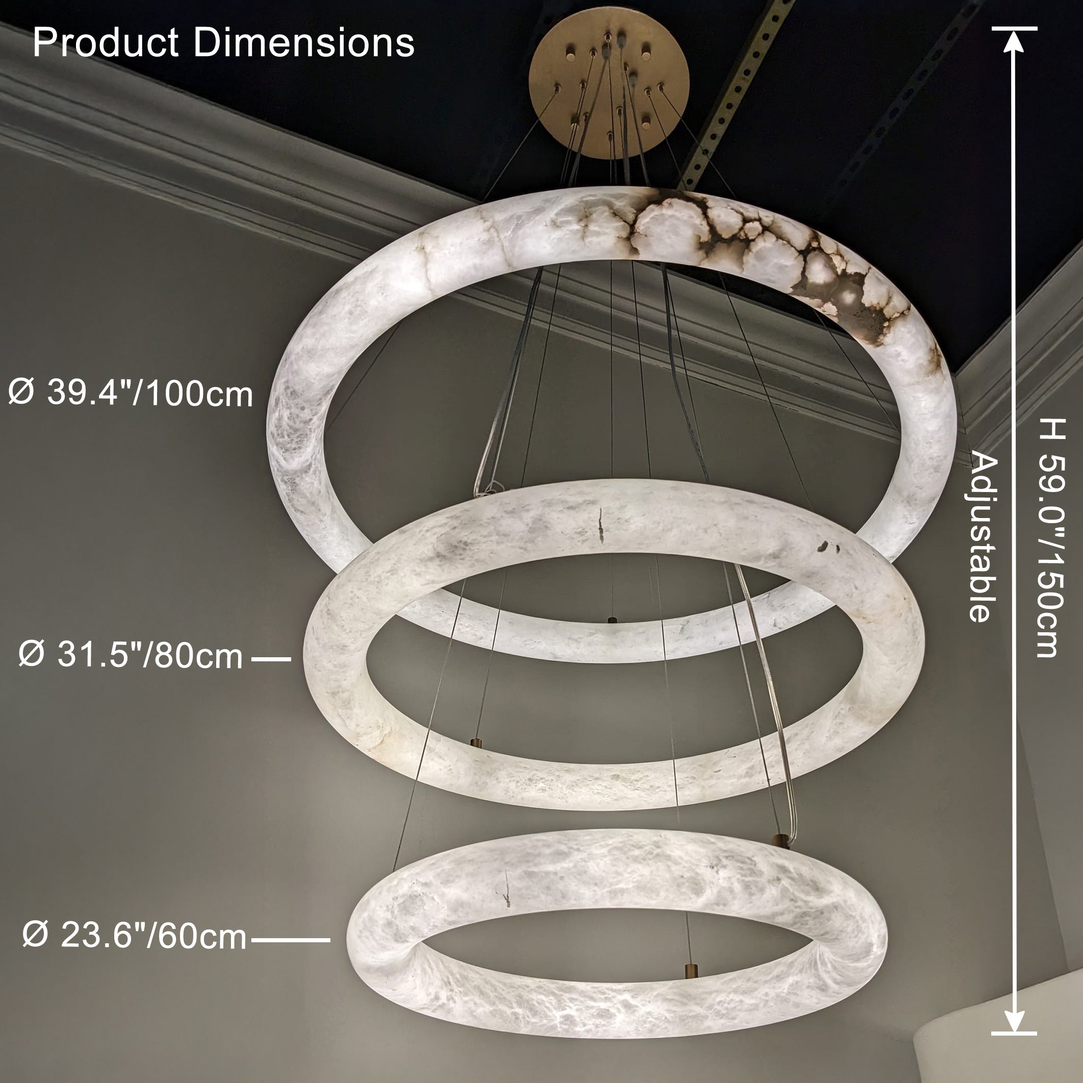 Antizer Luxury Leather Circular Alabaster Chandelier