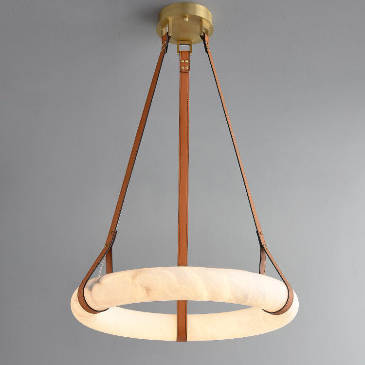 Antizer Luxury Leather Circular Alabaster Chandelier