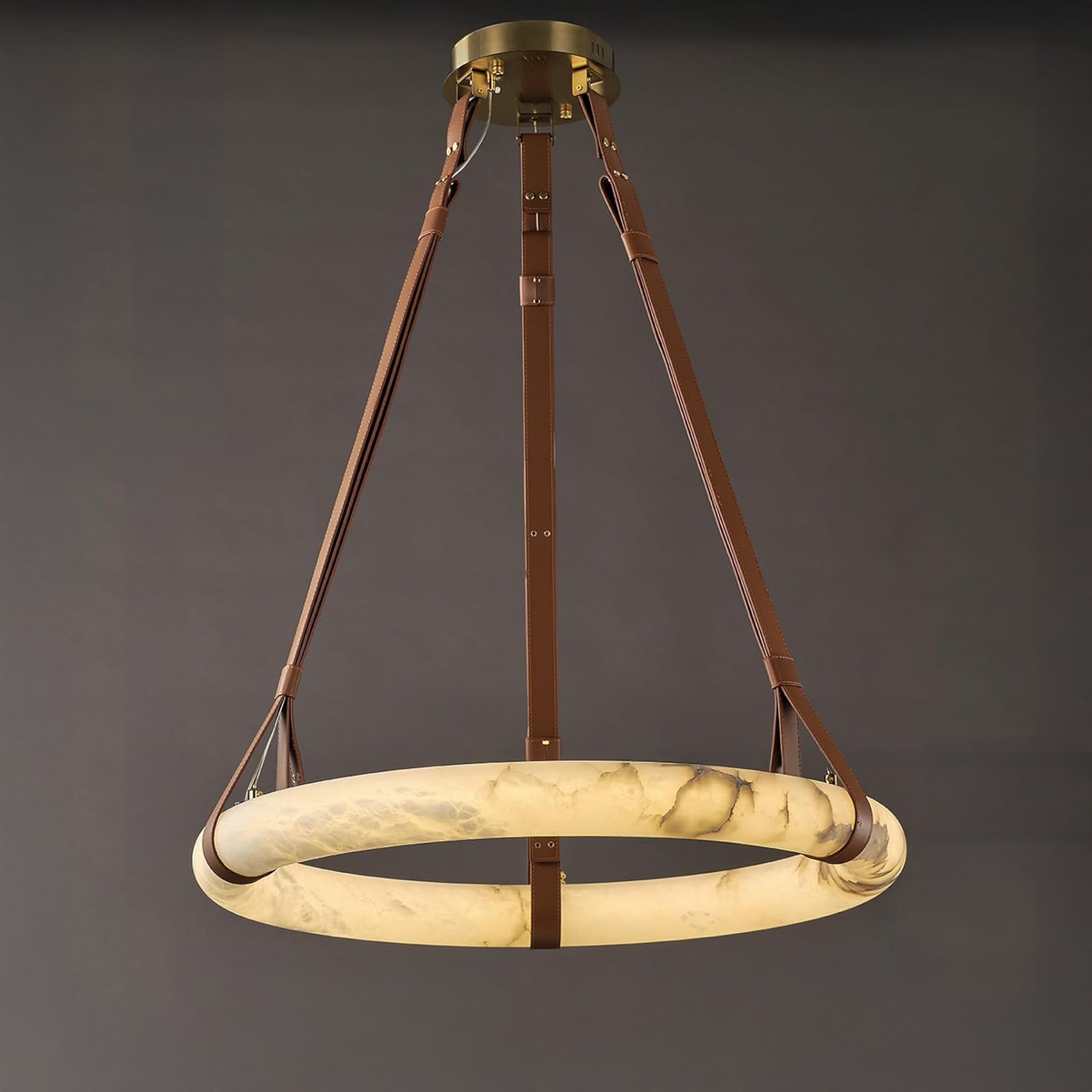 Antizer Luxury Leather Circular Alabaster Chandelier