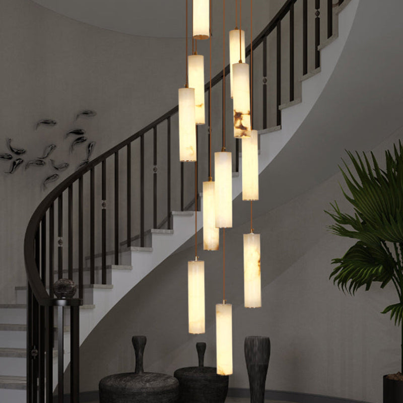 Antizer Modern Cylinder Alabaster Staircase Chandelier