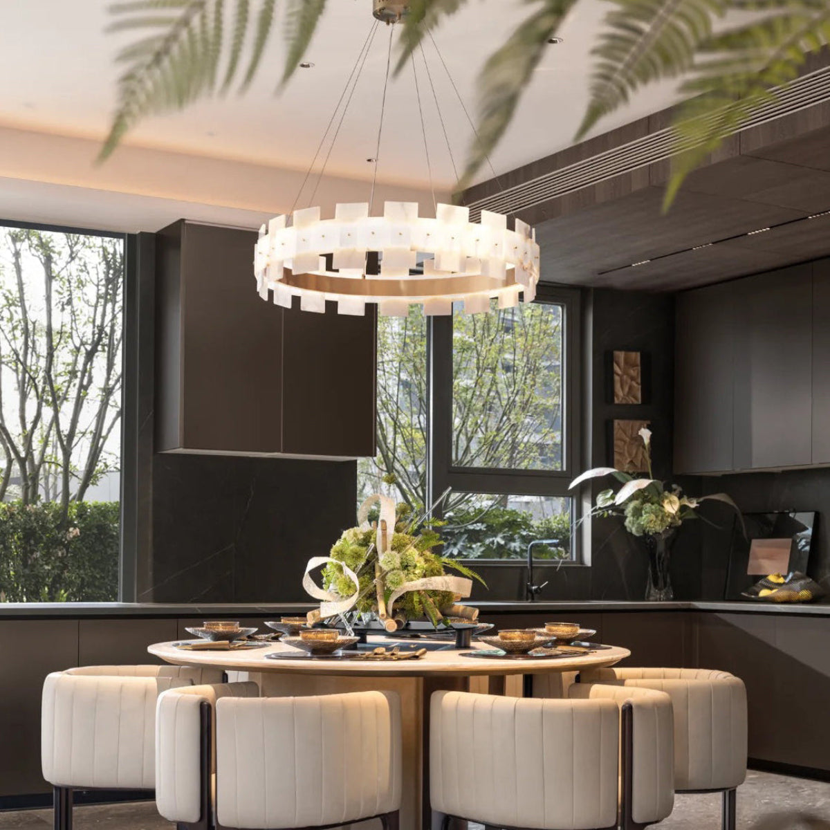 Antizer Modern Luxury Tiered Alabaster Chandelier