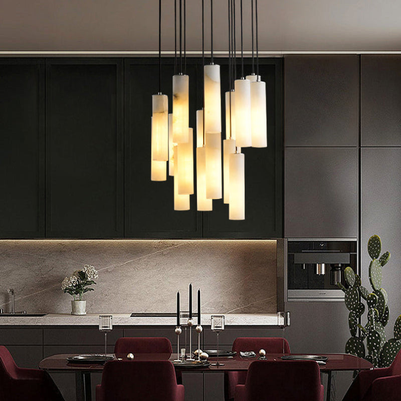 Antizer Modern Cylinder Alabaster Staircase Chandelier