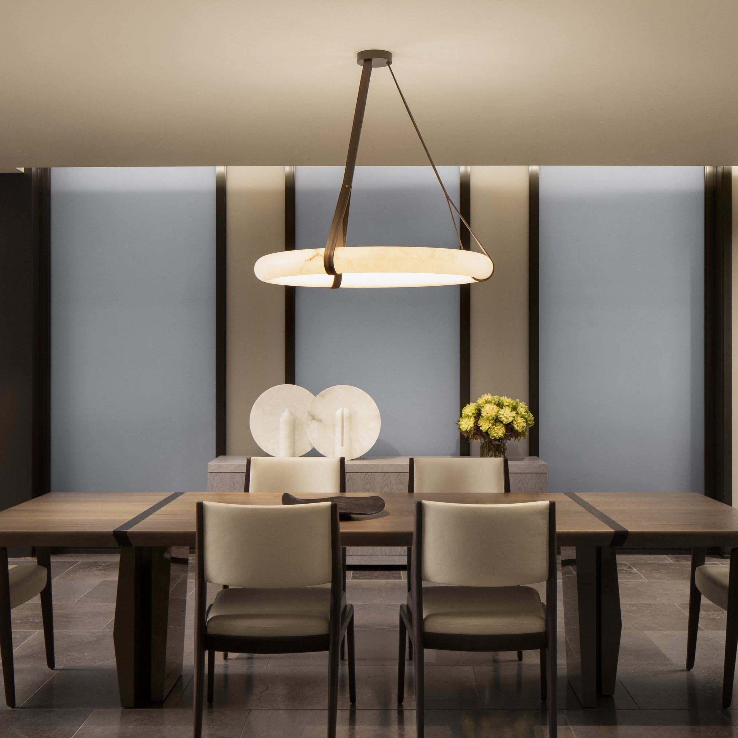 Antizer Luxury Leather Circular Alabaster Chandelier