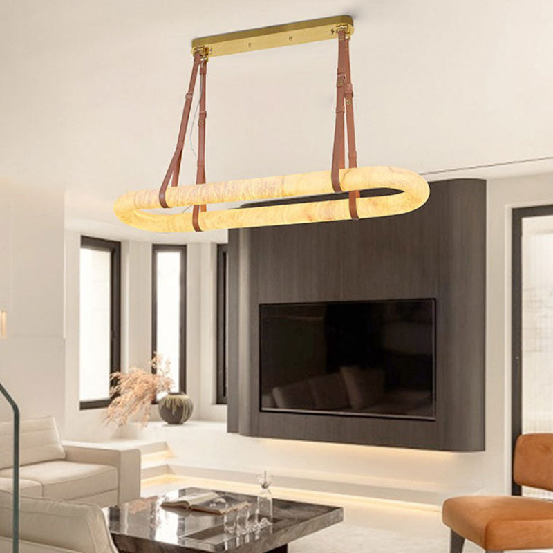 Antizer Luxury Leather Oval Alabaster Chandelier