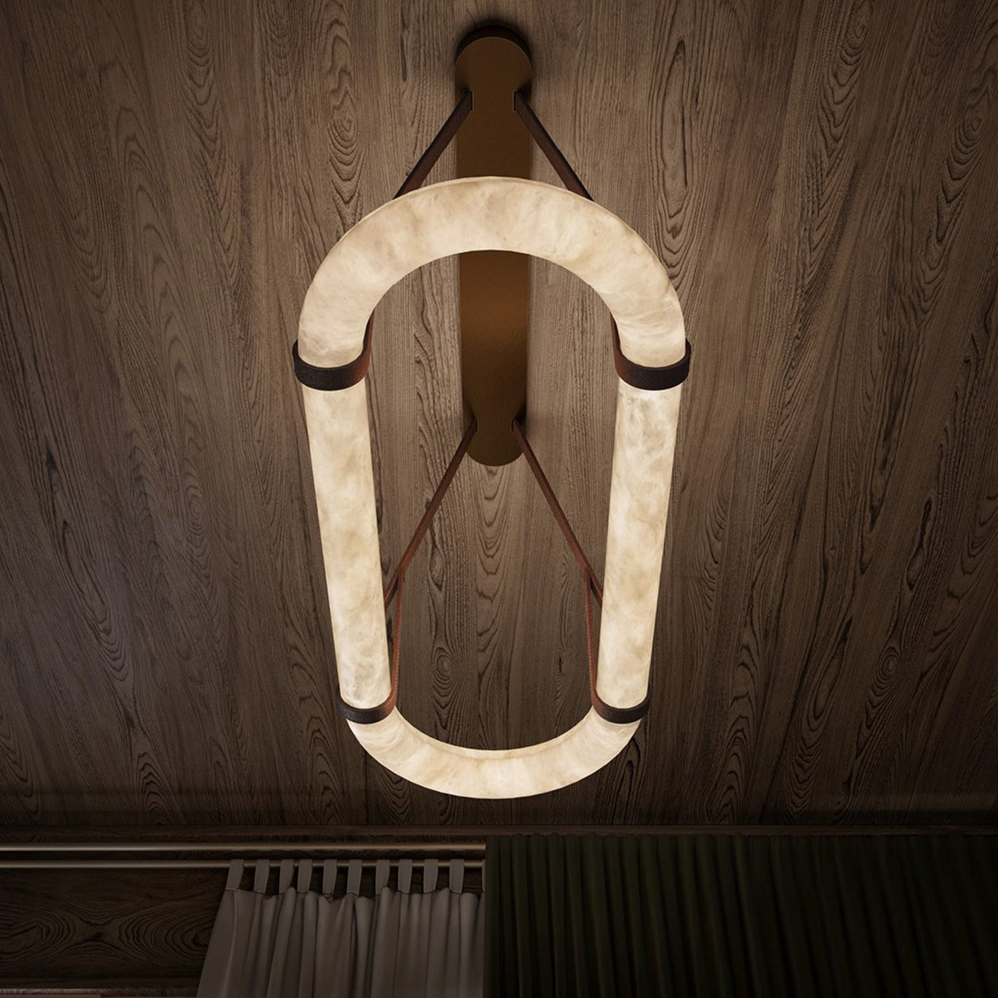Antizer Luxury Leather Oval Alabaster Chandelier