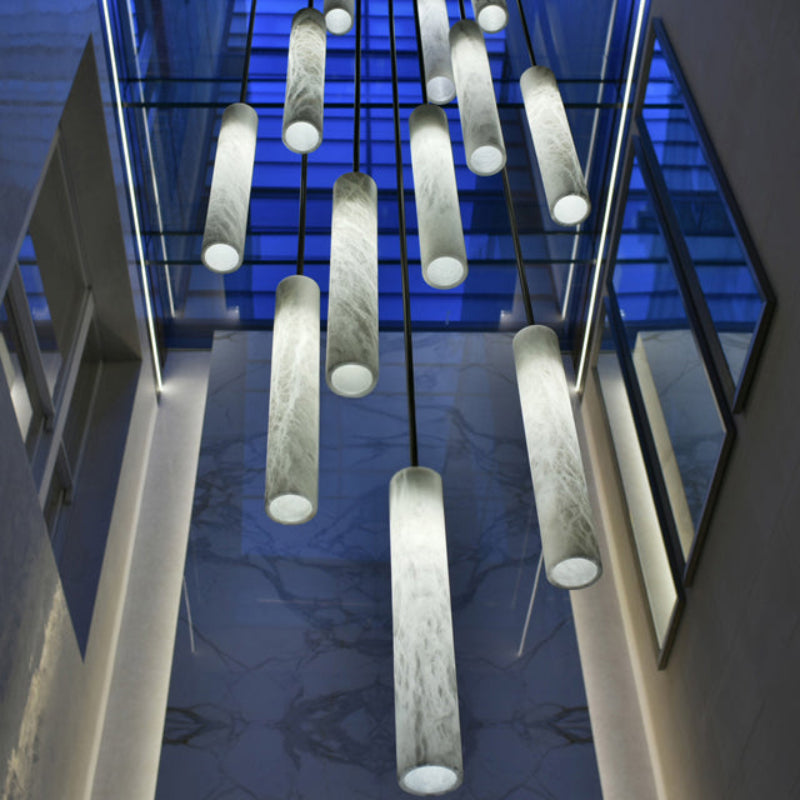 Antizer Modern Alabaster Tube Staircase Chandelier