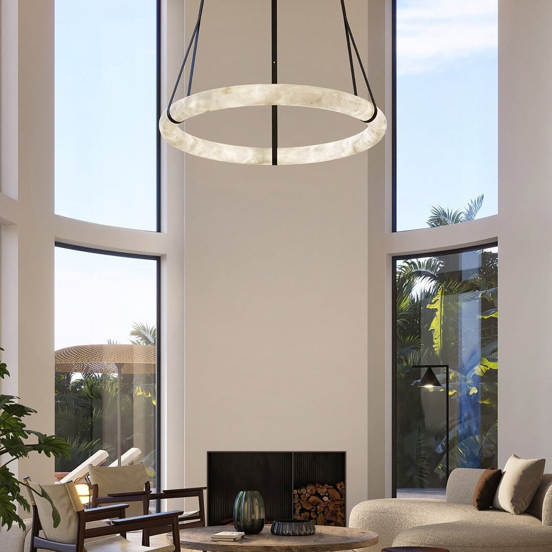 Antizer Luxury Leather Circular Alabaster Chandelier