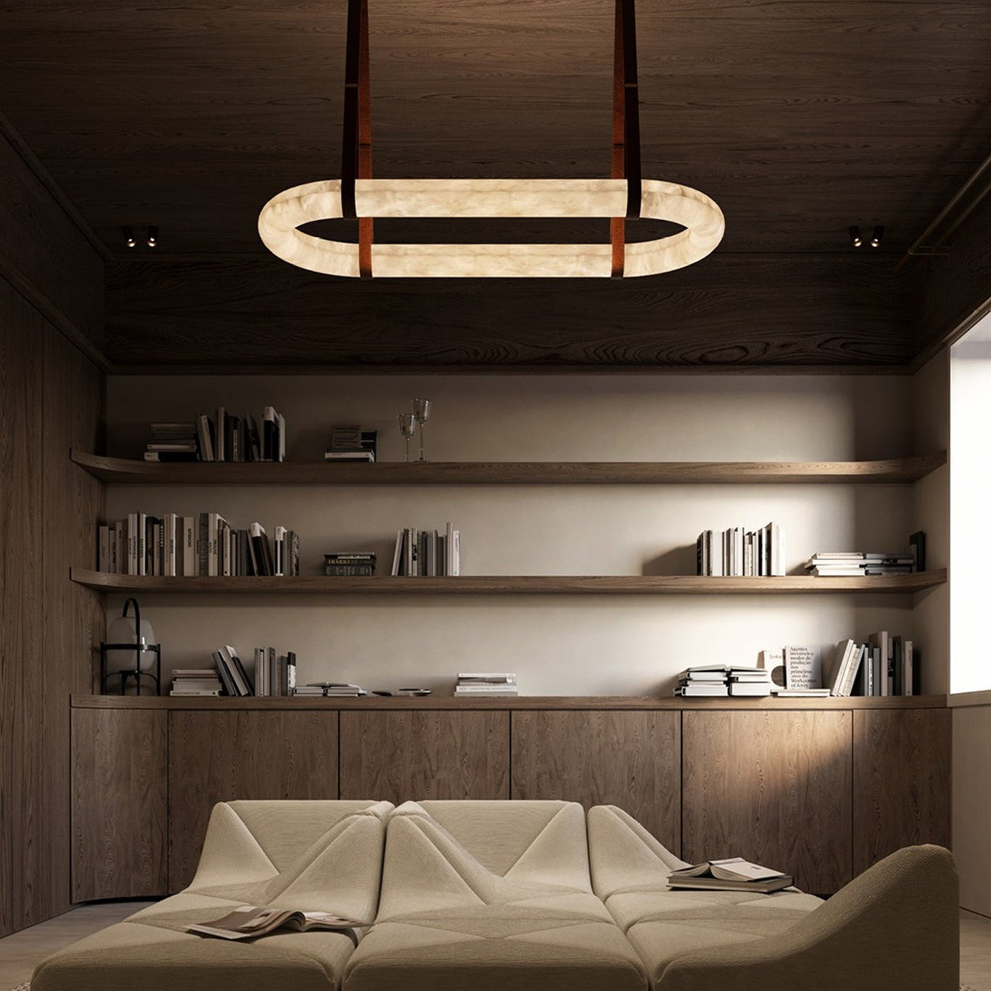 Antizer Luxury Leather Oval Alabaster Chandelier