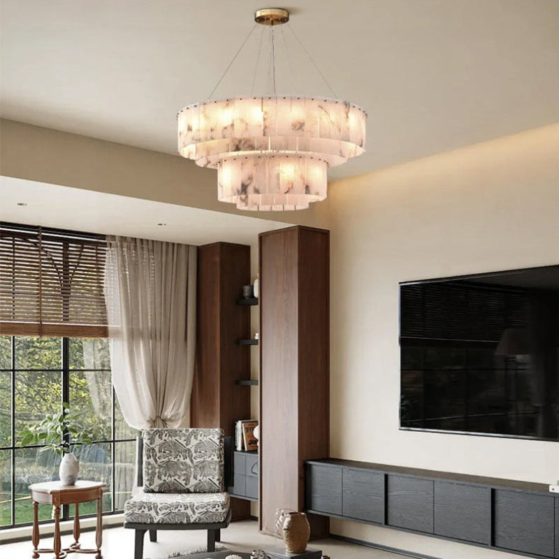 Antizer Modern Luxury Tiered Ring Alabaster Chandelier