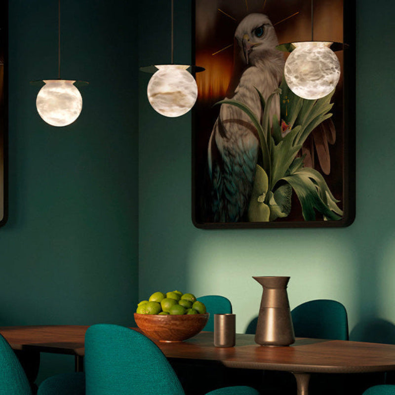 Antizer Alabaster Globe Disc Pendant Light