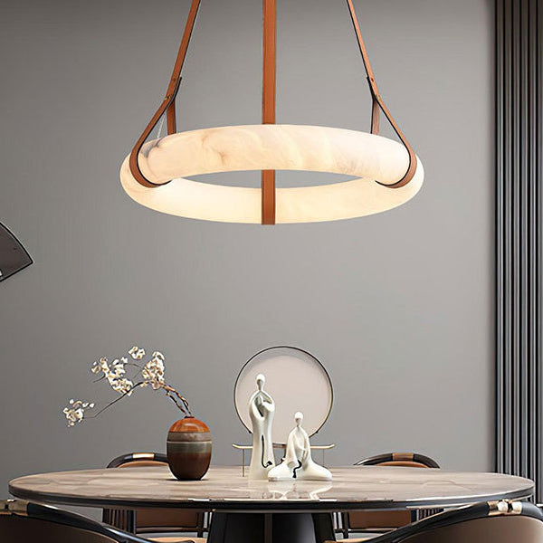 Antizer Luxury Leather Circular Alabaster Chandelier