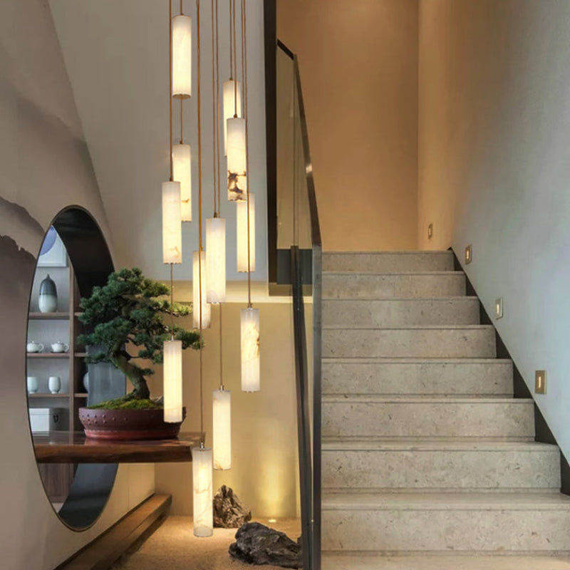 Antizer Modern Cylinder Alabaster Staircase Chandelier