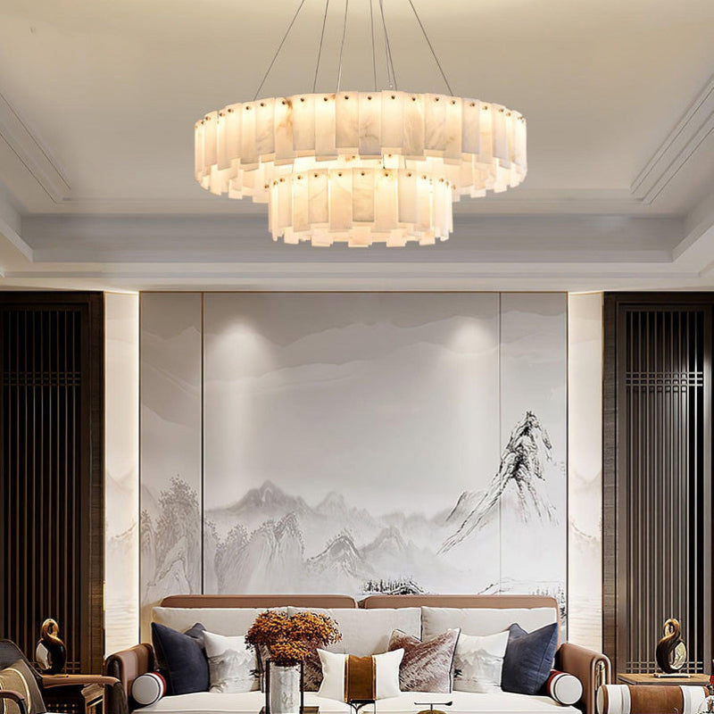 Antizer Modern Luxury Tiered Ring Alabaster Chandelier
