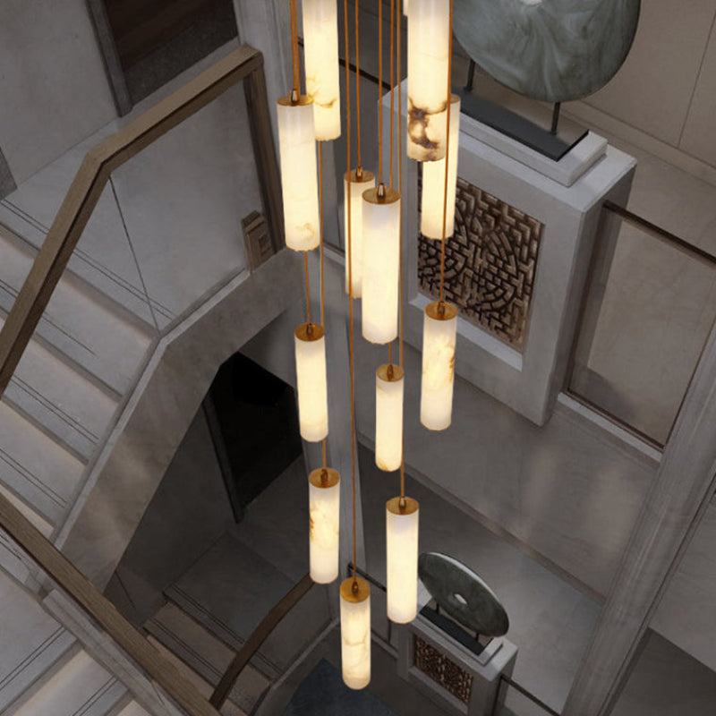 Antizer Modern Cylinder Alabaster Staircase Chandelier