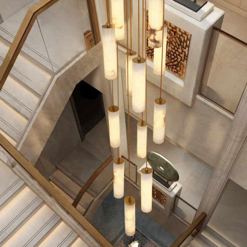 Antizer Modern Cylinder Alabaster Staircase Chandelier