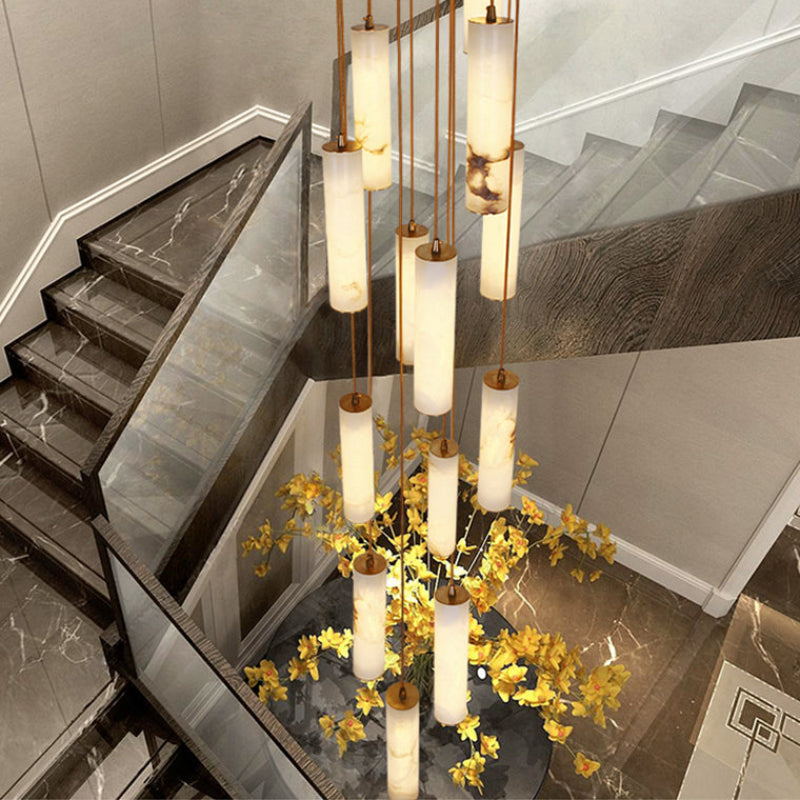 Antizer Modern Cylinder Alabaster Staircase Chandelier