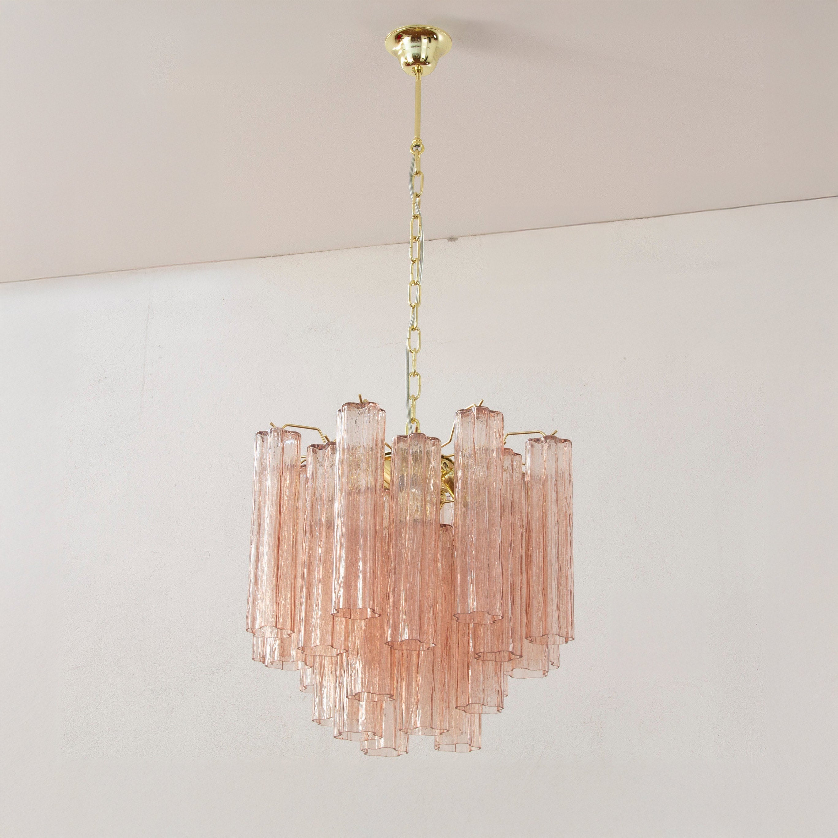 Antizer Luxury Pink Glass Tiered Chandelier