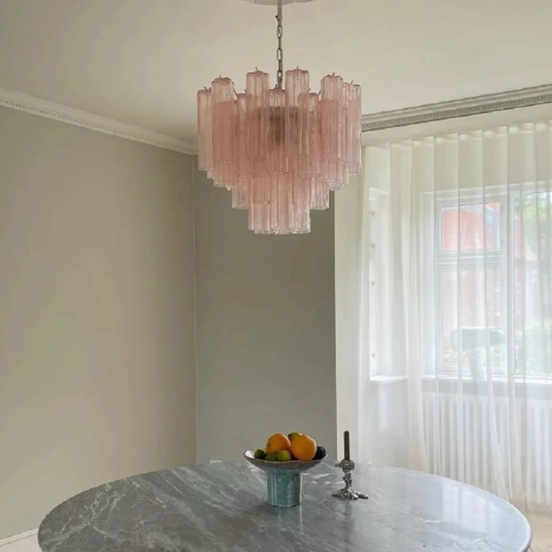 Antizer Luxury Pink Glass Tiered Chandelier
