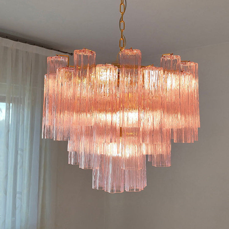 Antizer Luxury Pink Glass Tiered Chandelier