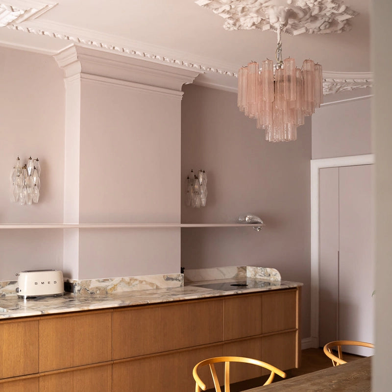 Antizer Luxury Pink Glass Tiered Chandelier