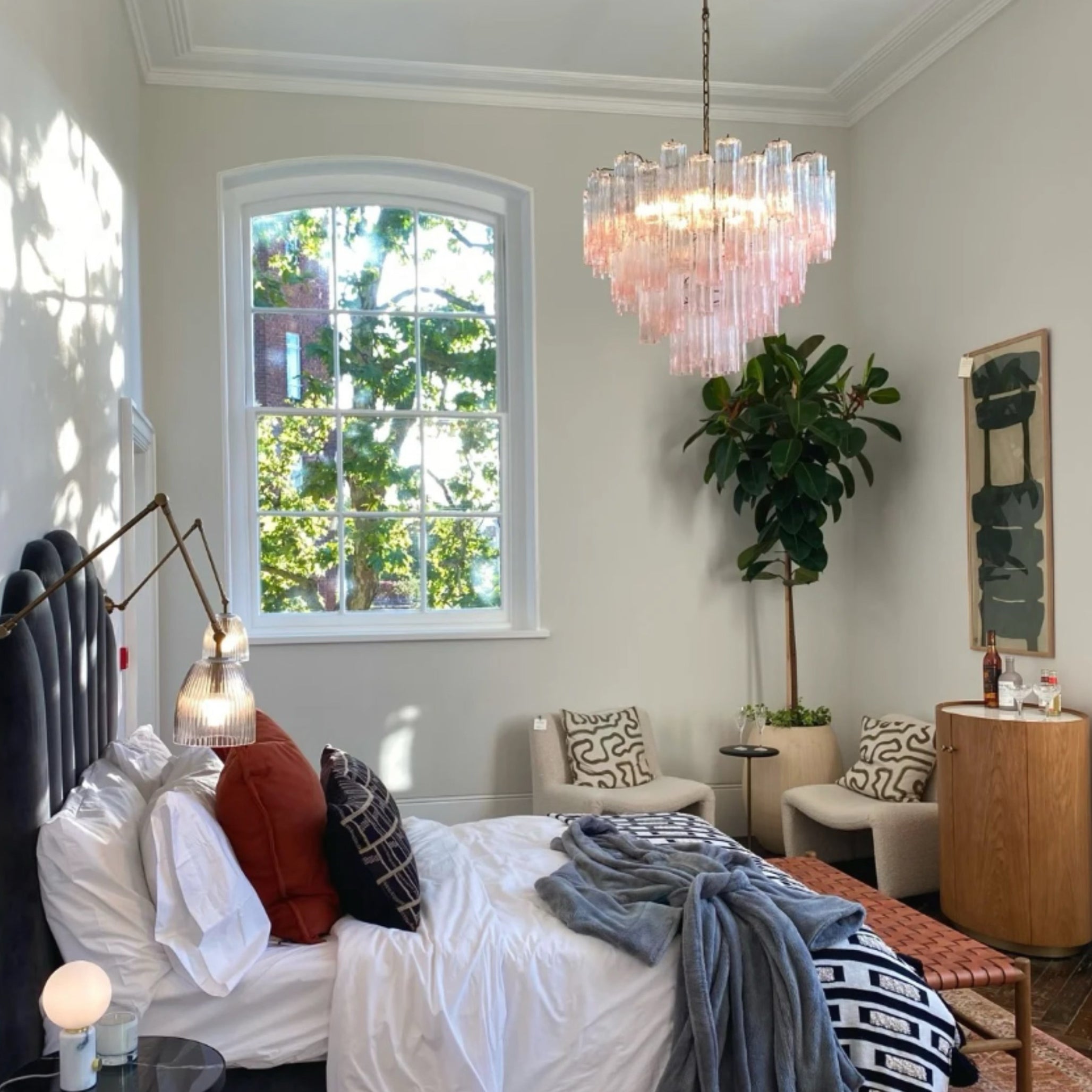 Antizer Luxury Pink Glass Tiered Chandelier