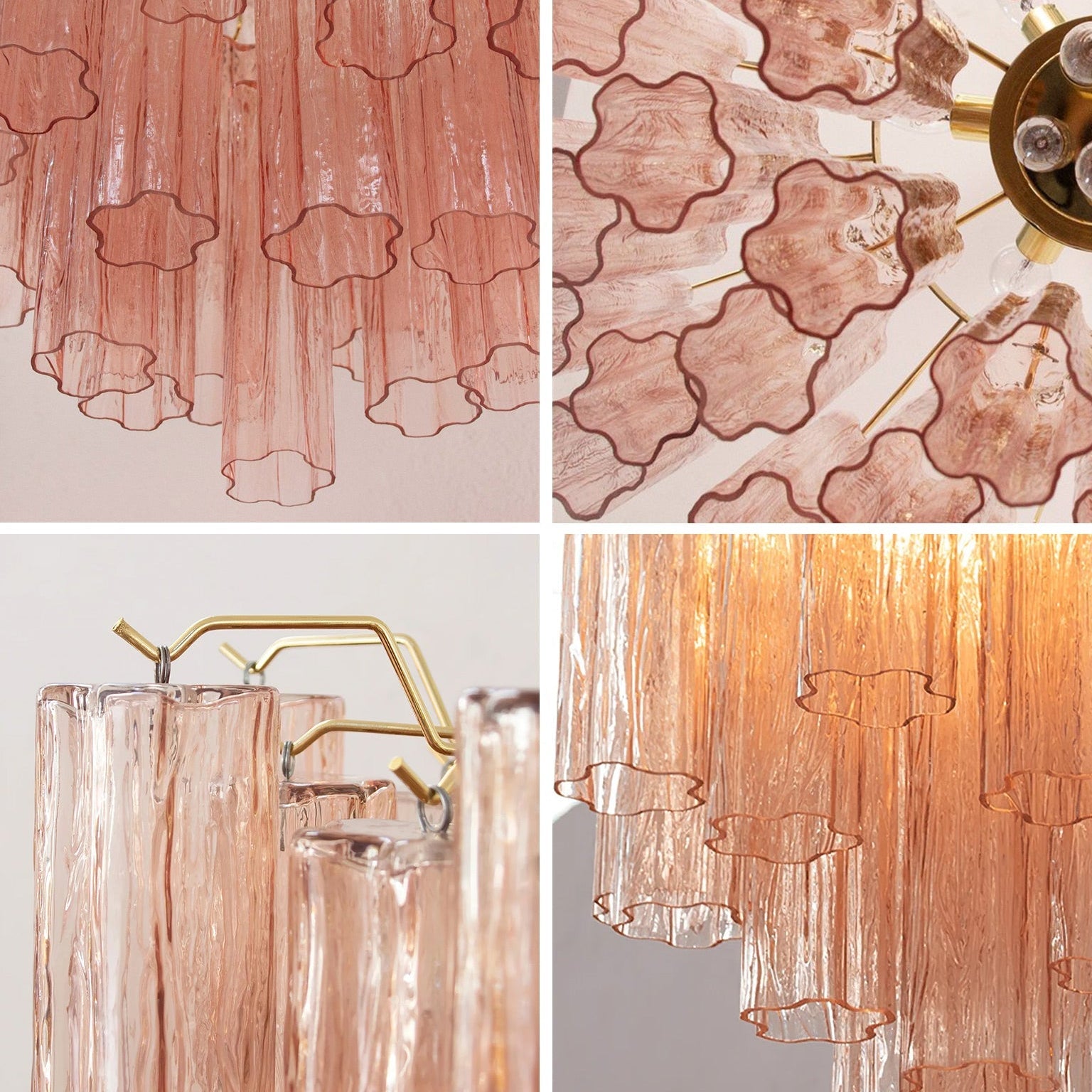 Antizer Luxury Pink Glass Tiered Chandelier
