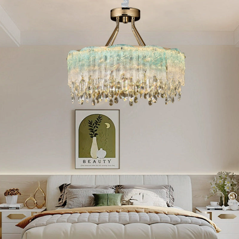 Antizer Art Glass Fringe Crystal Chandelier
