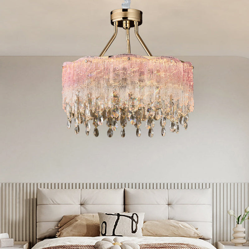 Antizer Art Glass Fringe Crystal Chandelier