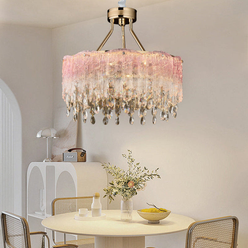 Antizer Art Glass Fringe Crystal Chandelier